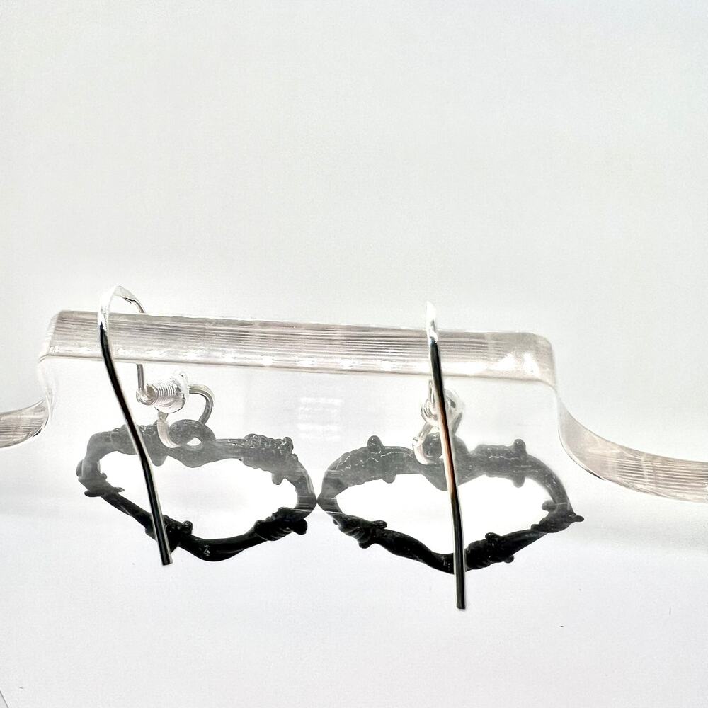 Barbed Heart Earrings - Barb Wire Accessories - Heart Accessory - Black Goth Gif - Picture 4 of 7